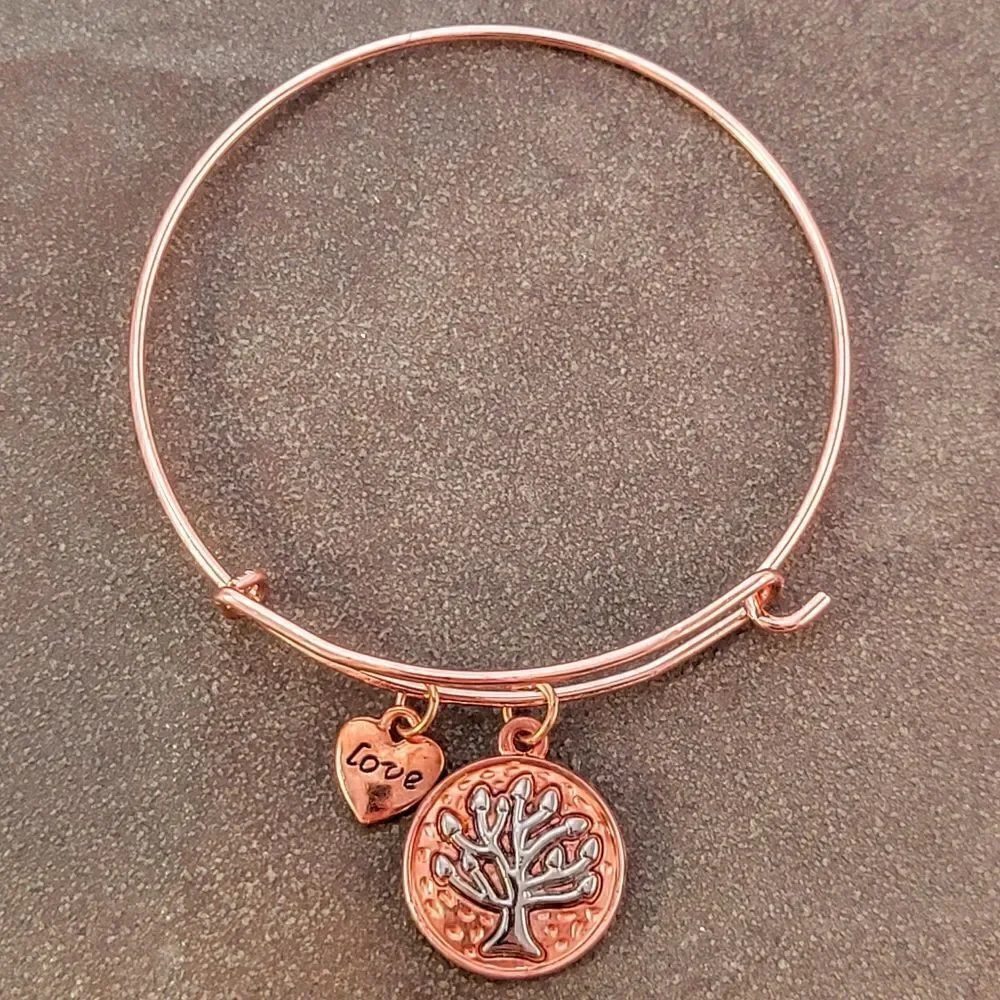 NEW Copper Tree of Life Love Heart Expandable Charm Bracelet